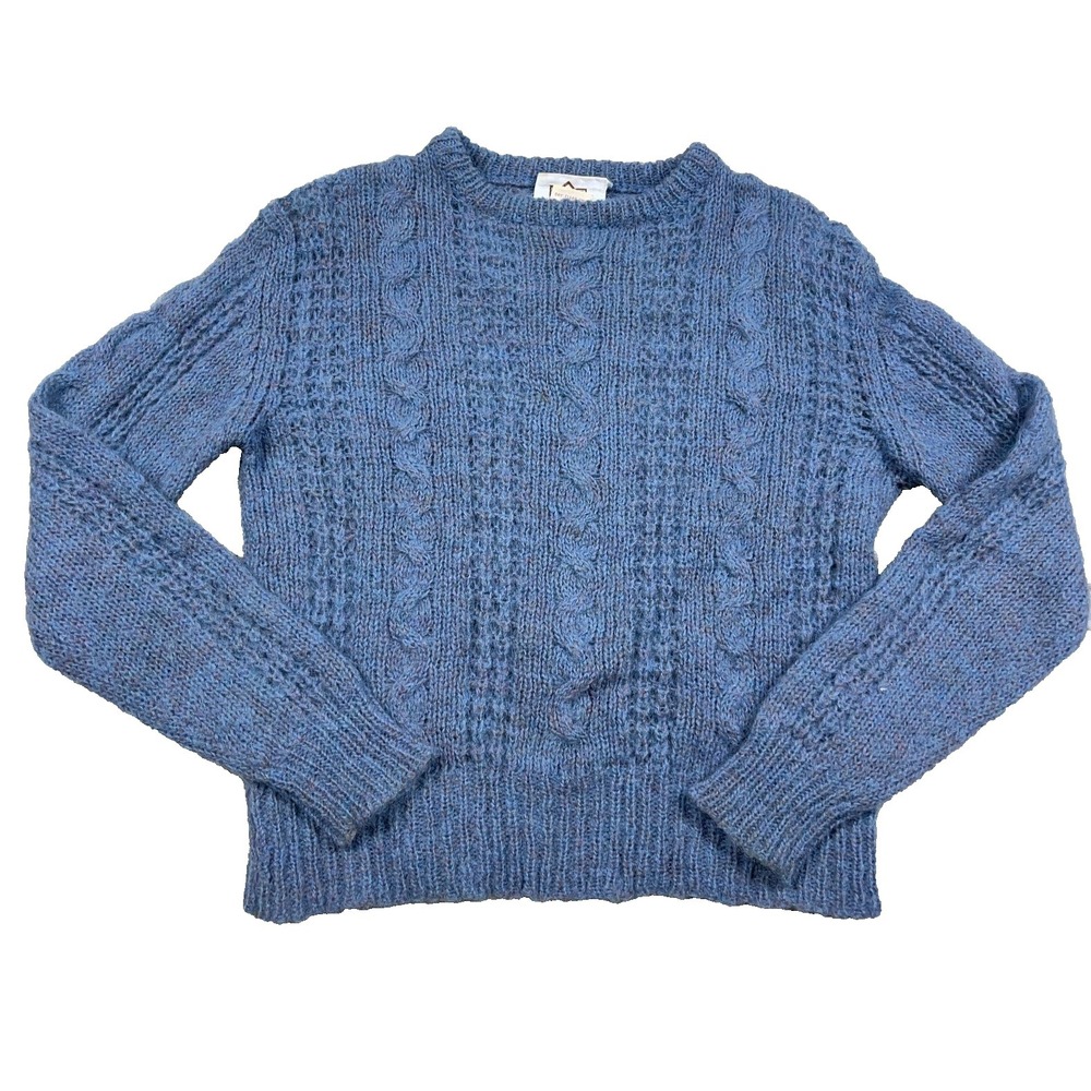 Vintage August Max Sweater Women Medium Blue Mohair Wool Cable Knit 80s Textured